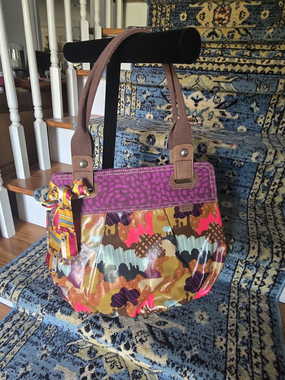 Fossil Vibrant Purple Multicolor Printed Tote Bag With Fossil Wallet